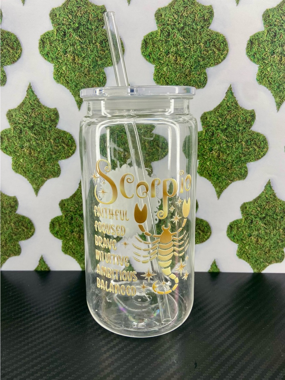Scorpio Gold Plastic Tumbler with Lid & Straw - Zodiac Drinkware